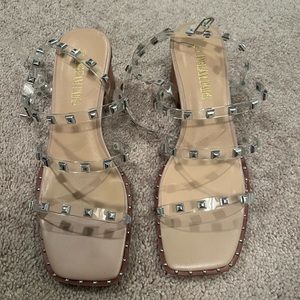 women’s brand new clear stud heels